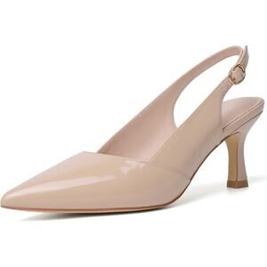 Mostrin Womens Size 6.5 Tan Nude Closed Toe Slingback 3" Kitten Heels Shoes